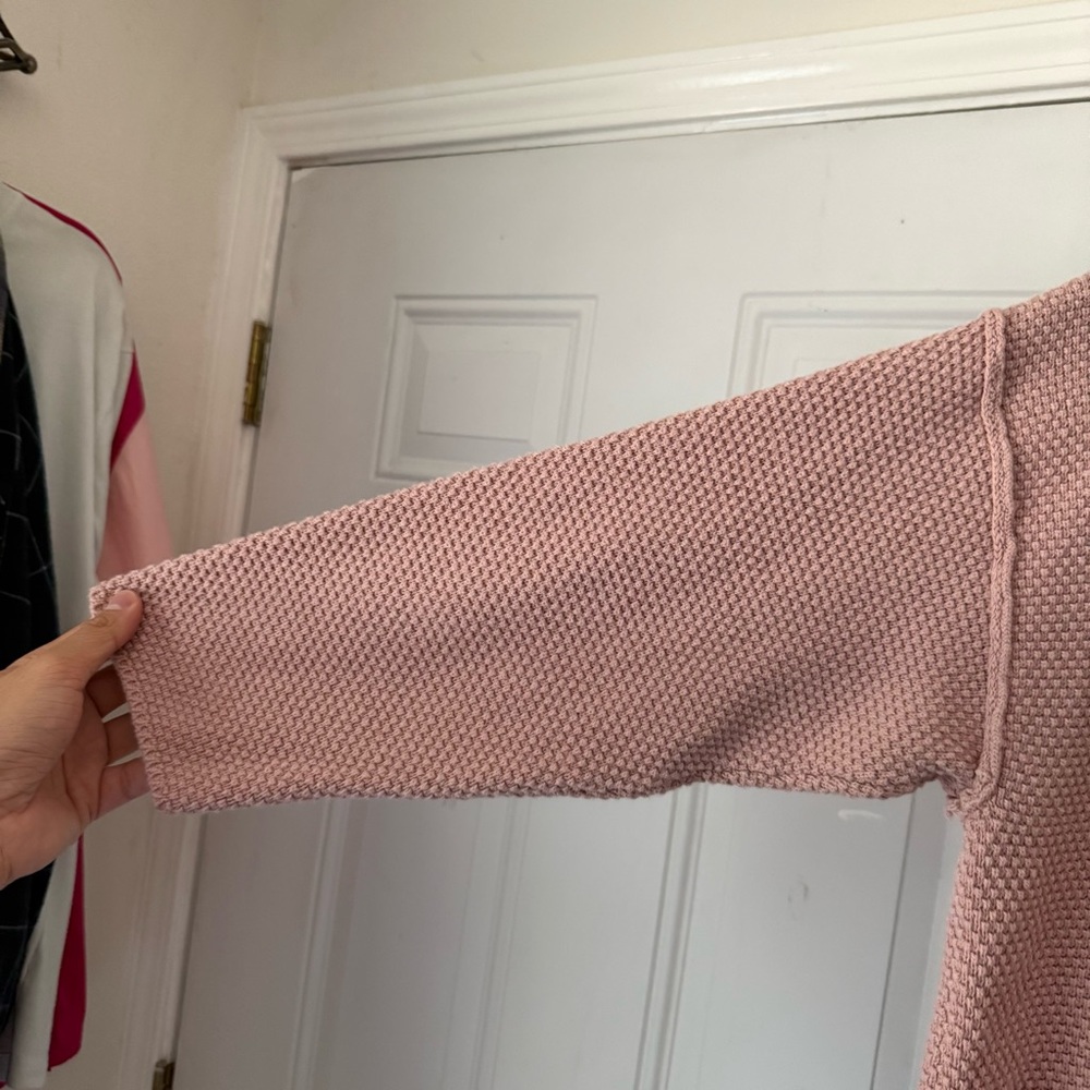 FREE‎ PEOPLE beach pink waffle thermal knit boxy oversized cropped pullover - Picture 3 of 8